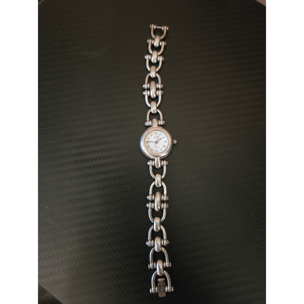 Anne Klein Sterling Silver Swiss Quartz Watch Chain Bracelet Needs Battery 46g